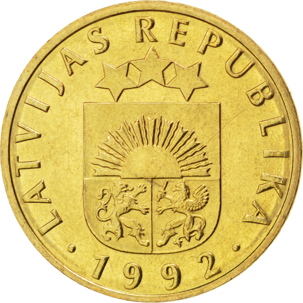 Coin, Latvia, 10 Santimu, 1992, MS(63), Nickel-brass, KM:17