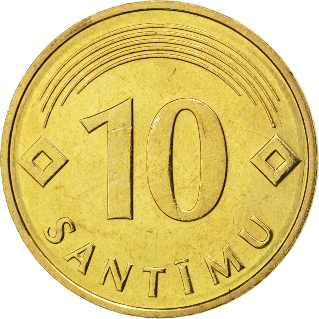Coin, Latvia, 10 Santimu, 1992, MS(63), Nickel-brass, KM:17