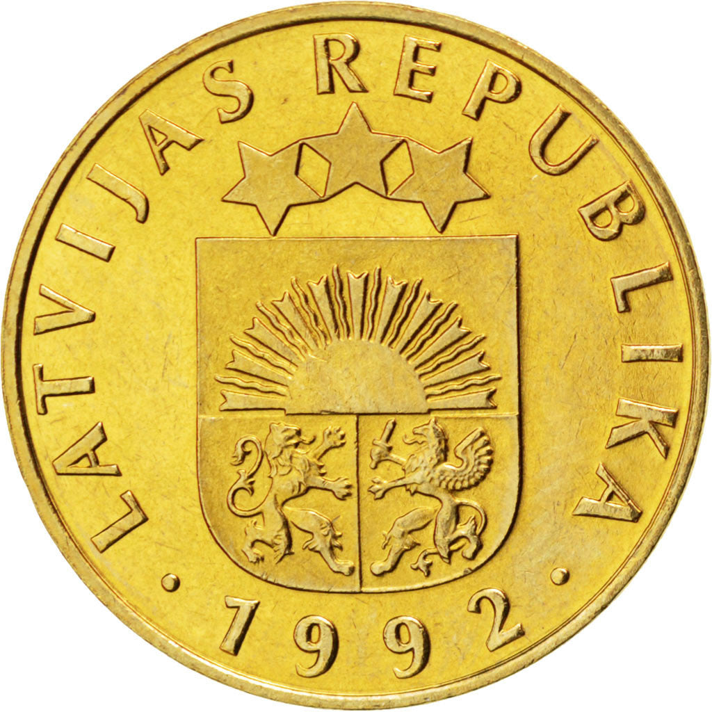 Coin, Latvia, 20 Santimu, 1992, MS(63), Nickel-brass, KM:22.1