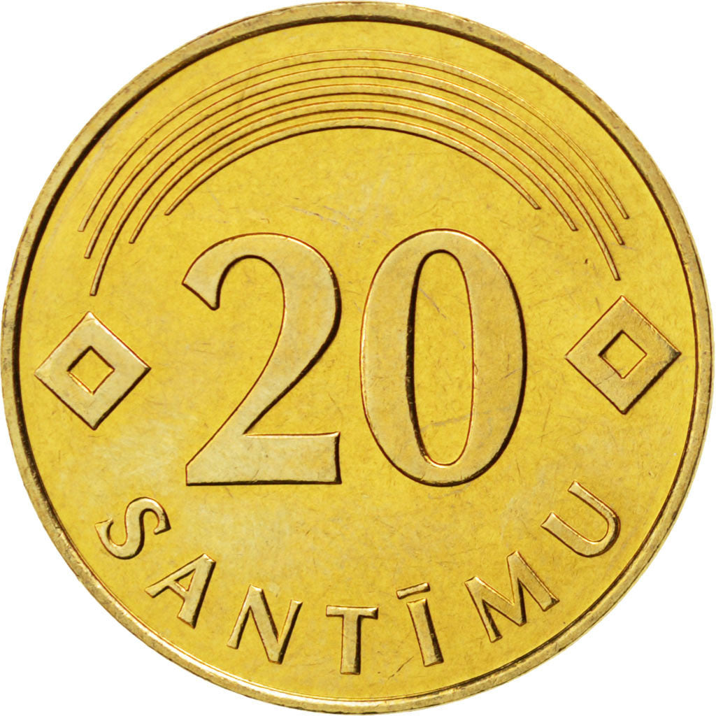 Coin, Latvia, 20 Santimu, 1992, MS(63), Nickel-brass, KM:22.1