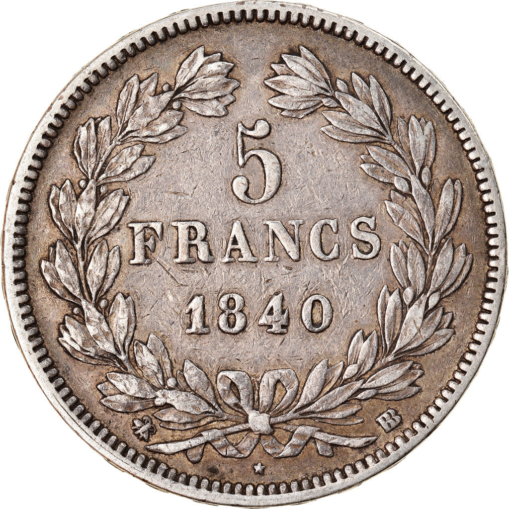 Moneda, Francia, Louis-Philippe, 5 Francs, 1840, Strasbourg, BC+, Plata