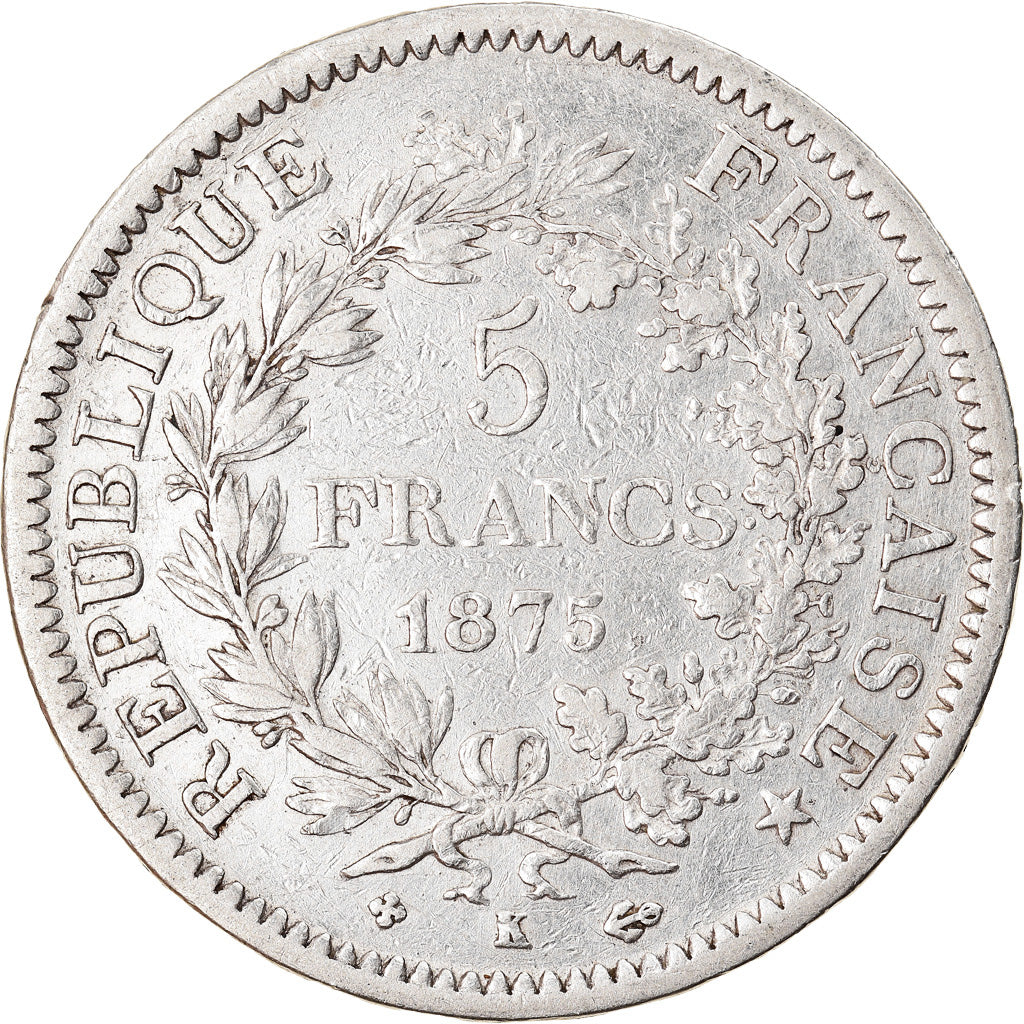 Moneta, Francia, Hercule, 5 Francs, 1875, Bordeaux, MB+, Argento, KM:820.2