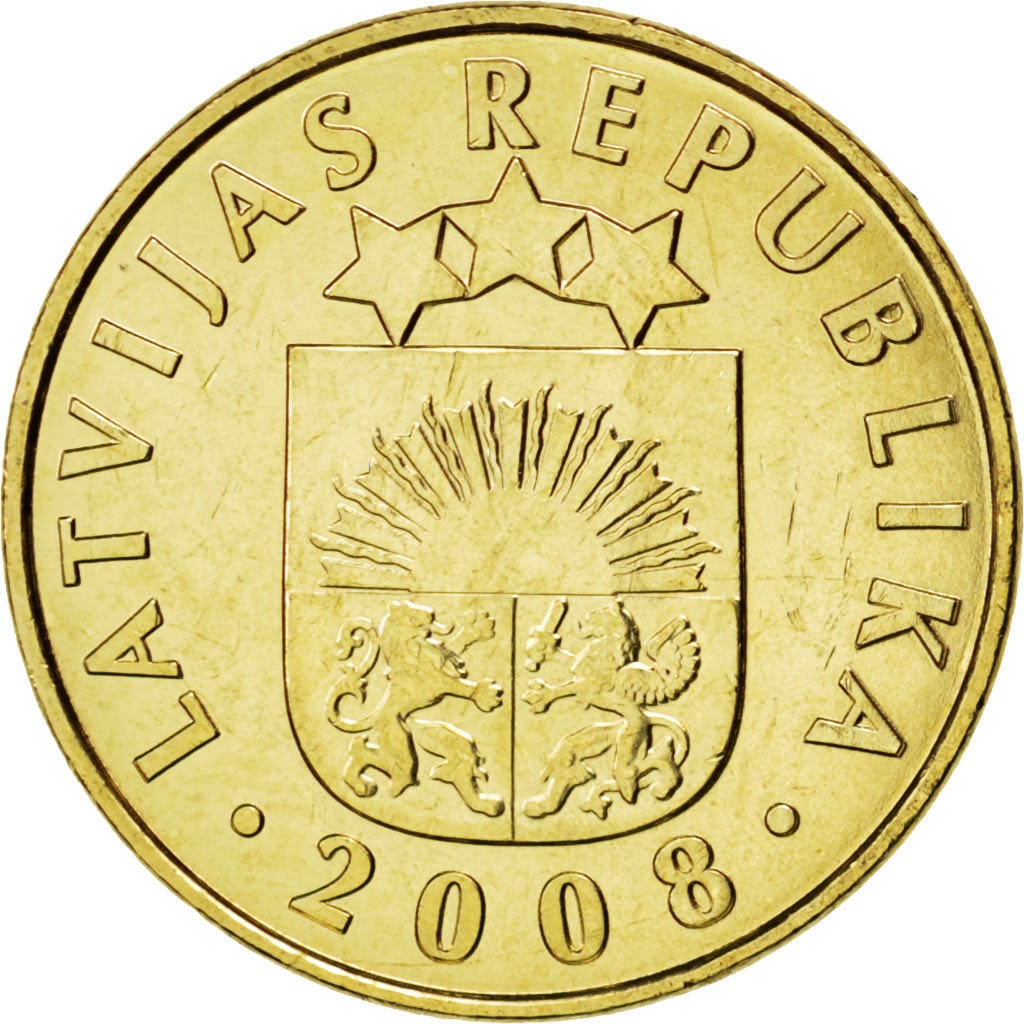 Coin, Latvia, 10 Santimu, 2008, MS(63), Nickel-brass, KM:17
