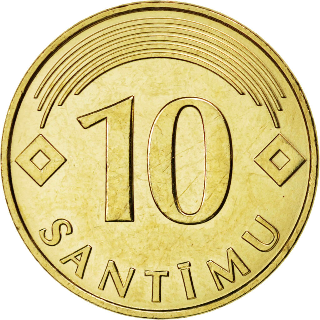 Coin, Latvia, 10 Santimu, 2008, MS(63), Nickel-brass, KM:17