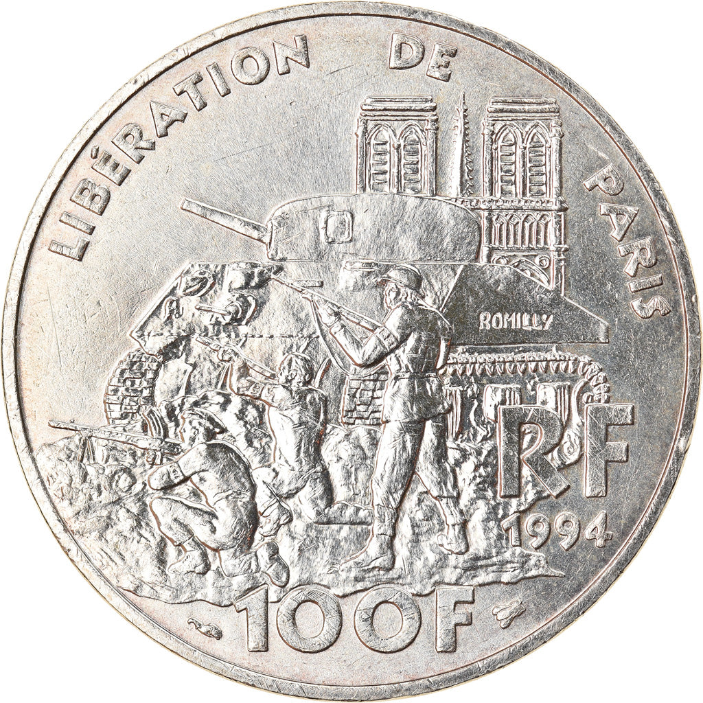 Coin, France, Libération de Paris, 100 Francs, 1994, AU(55-58), Silver