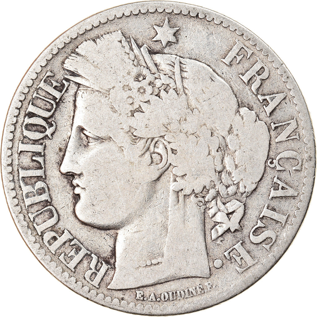 Moeda, França, Cérès, 2 Francs, 1870, Bordeaux, F(12-15), Prata, KM:816.2