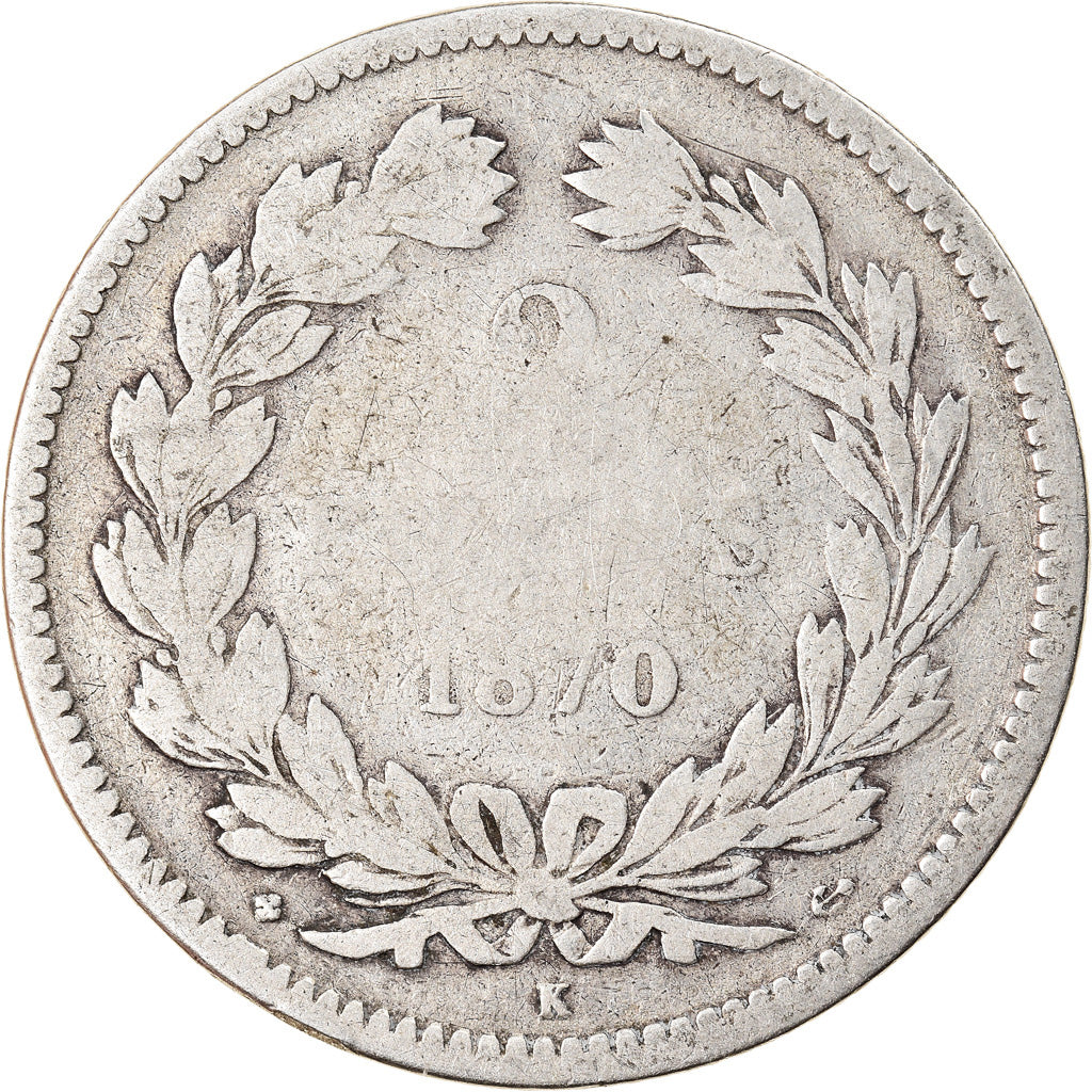 Moeda, França, Cérès, 2 Francs, 1870, Bordeaux, F(12-15), Prata, KM:816.2