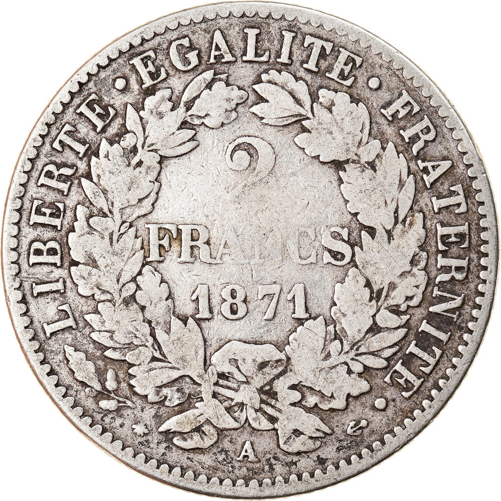 Coin, France, Cérès, 2 Francs, 1871, Paris, VF(20-25), Silver, KM:817.1