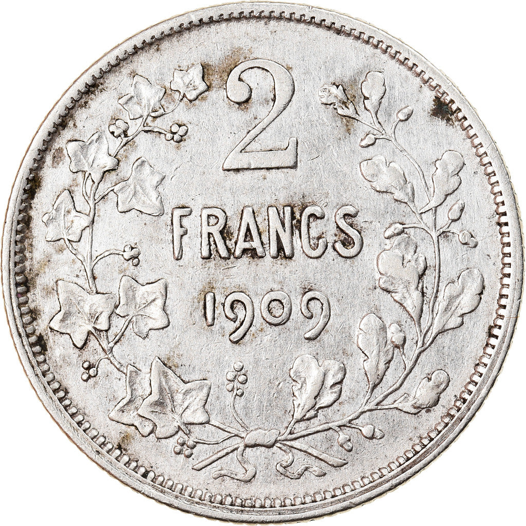 Munten, België, 2 Francs, 2 Frank, 1909, ZF, Zilver, KM:58.1
