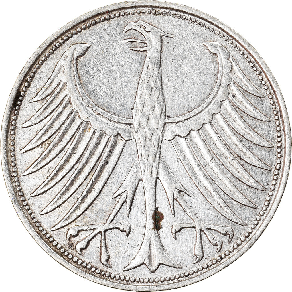 Coin, GERMANY - FEDERAL REPUBLIC, 5 Mark, 1965, Stuttgart, EF(40-45), Silver