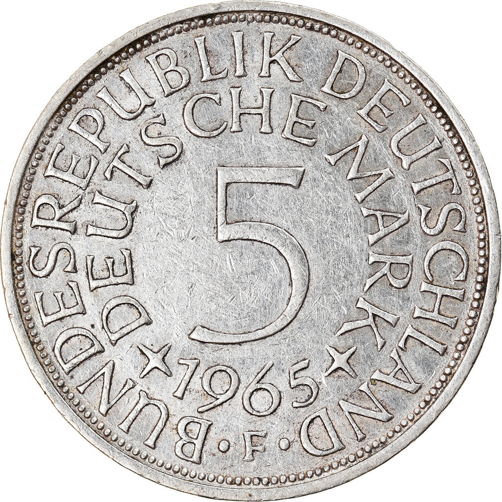 Coin, GERMANY - FEDERAL REPUBLIC, 5 Mark, 1965, Stuttgart, EF(40-45), Silver