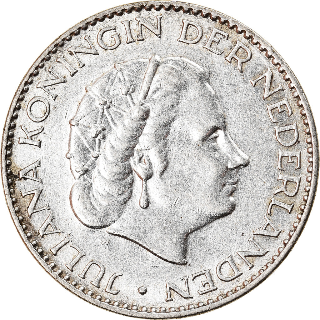 Coin, Netherlands, Juliana, Gulden, 1957, EF(40-45), Silver, KM:184