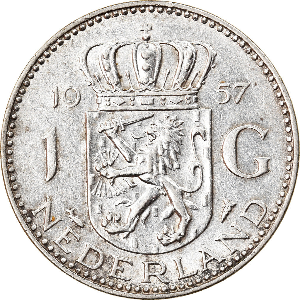 Coin, Netherlands, Juliana, Gulden, 1957, EF(40-45), Silver, KM:184