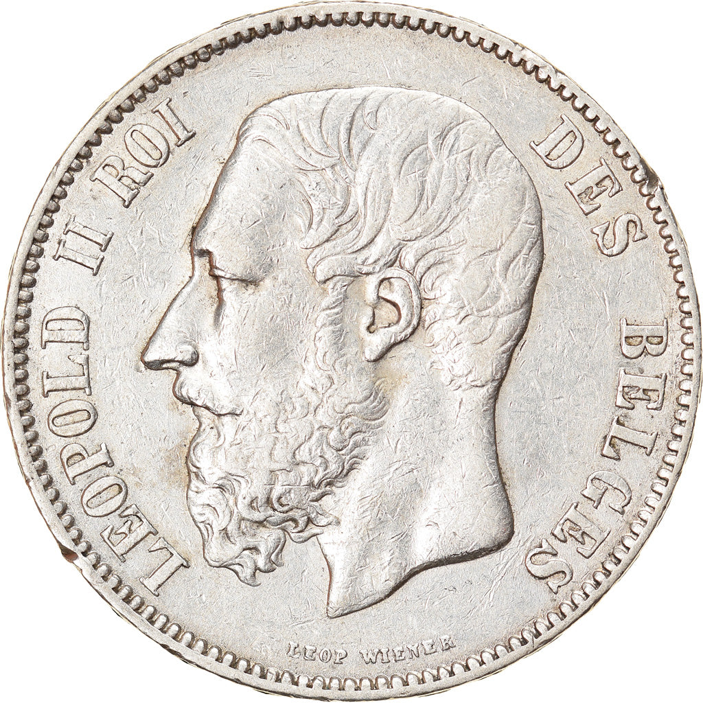 Moneta, Belgia, Leopold II, 5 Francs, 5 Frank, 1869, EF(40-45), Srebro, KM:24