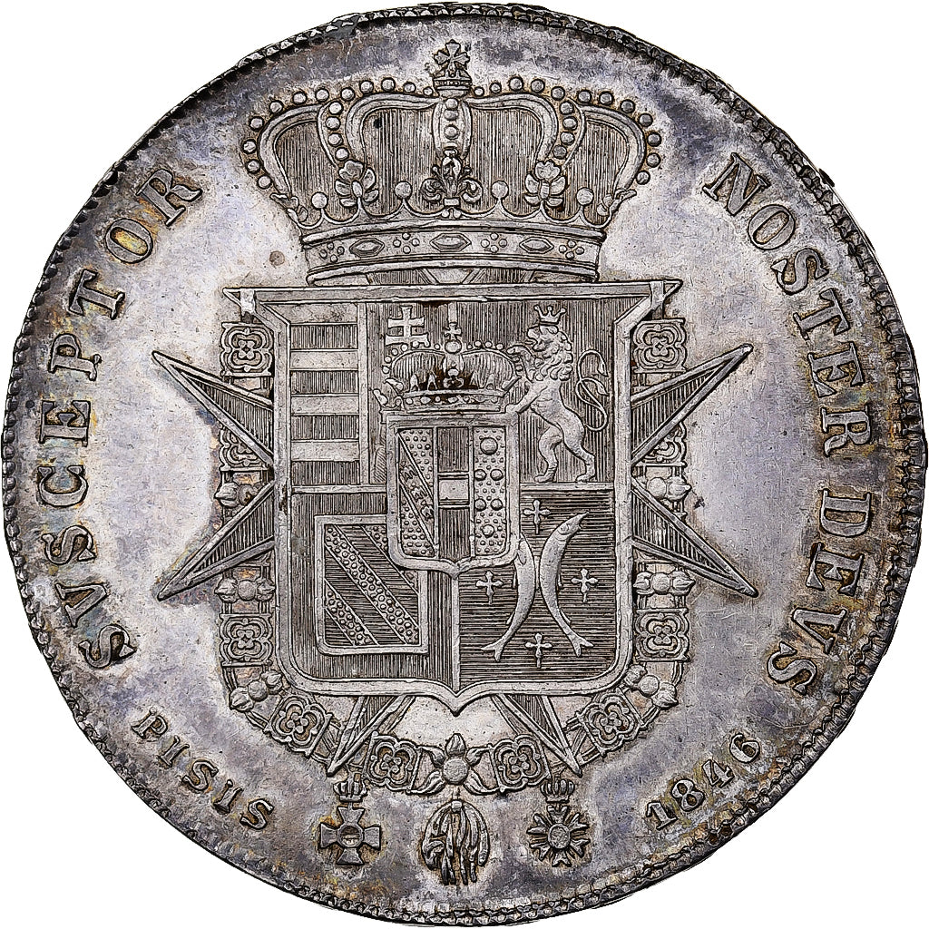 Grand Duchy of Tuscany, Leopold II, Francescone, 1846, Florence, Plata, EBC