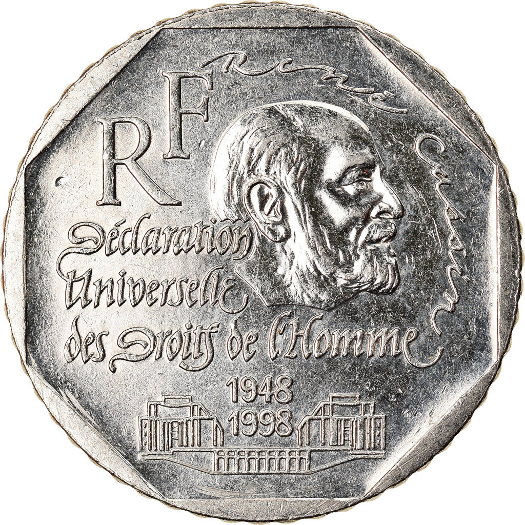 Coin, France, René Cassin, 2 Francs, 1998, AU(55-58), Nickel, KM:1213