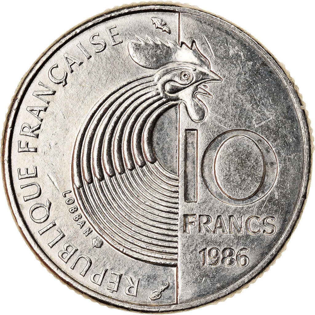 Moneta, Francja, Schumann, 10 Francs, 1986, AU(55-58), Nikiel, KM:958