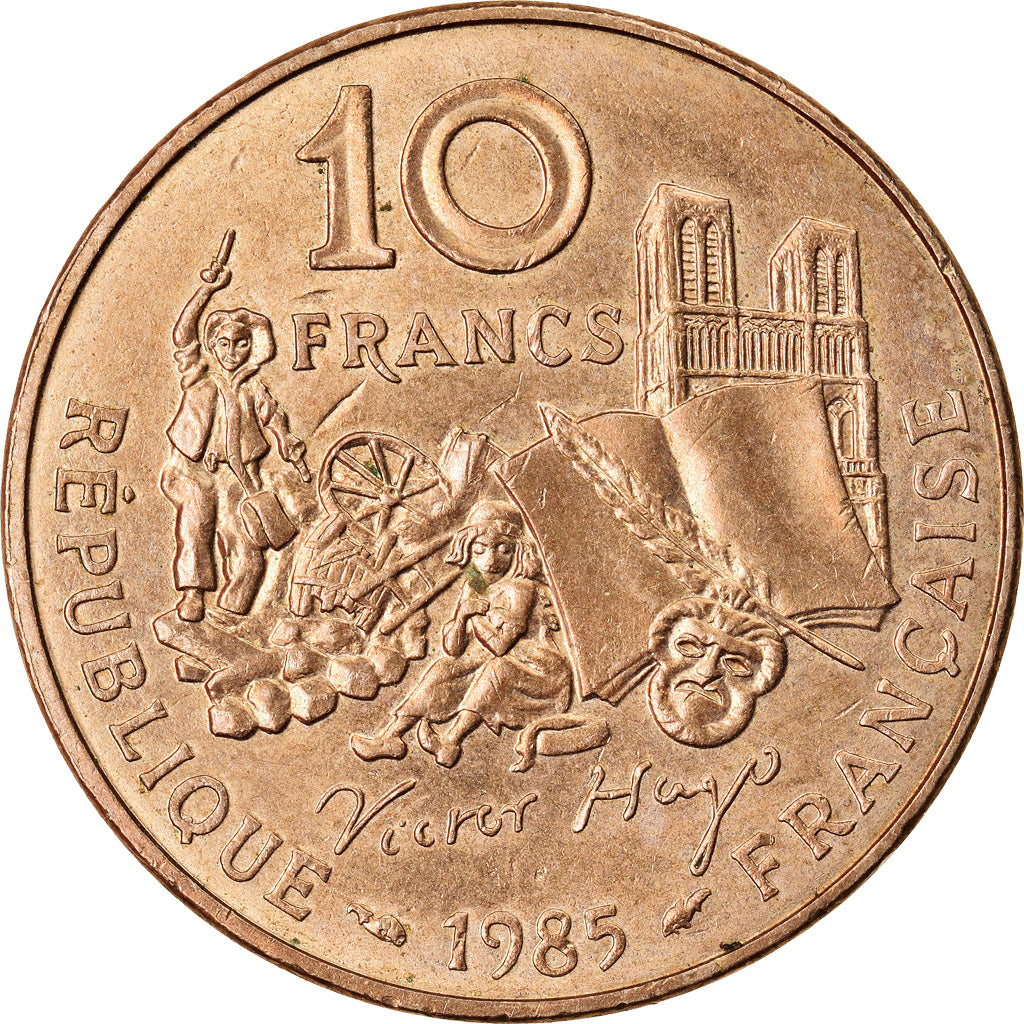 Moneta, Francja, Victor Hugo, 10 Francs, 1985, AU(55-58), Nikiel-Brąz, KM:956