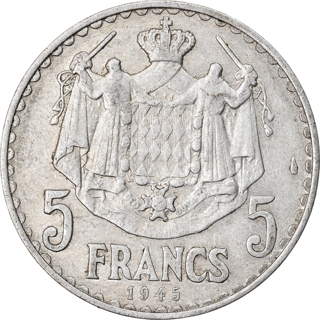 Moneta, Monaco, Louis II, 5 Francs, 1945, BB, Alluminio, KM:122, Gadoury:MC135