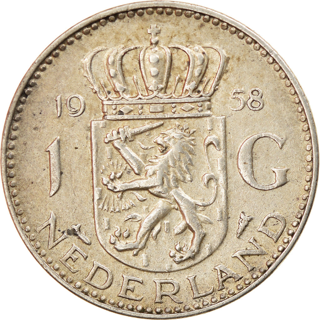 Coin, Netherlands, Juliana, Gulden, 1958, EF(40-45), Silver, KM:184