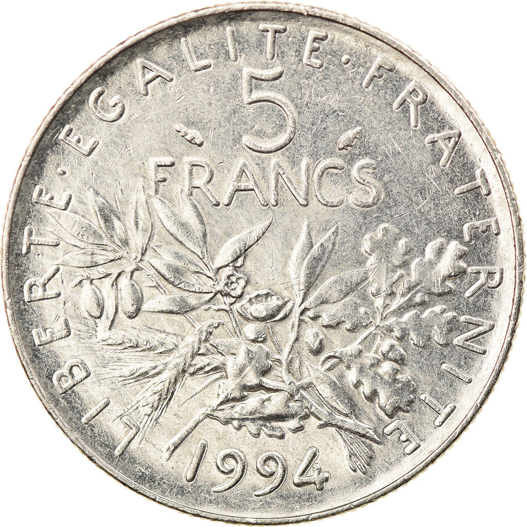 Moeda, França, Semeuse, 5 Francs, 1994, Paris, MS(60-62), Cobre-Níquel