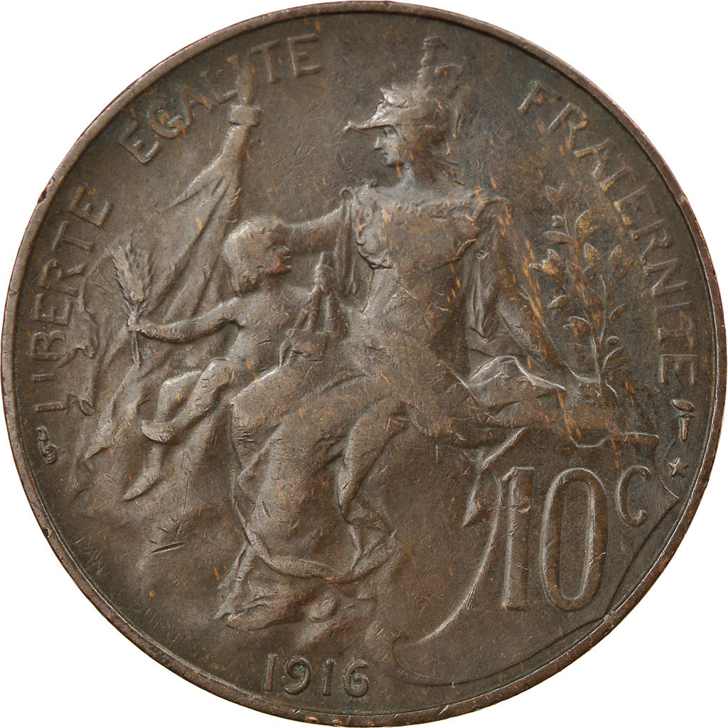 Moneta, Francja, Dupuis, 10 Centimes, 1916, Paris, EF(40-45), Bronze, KM:843
