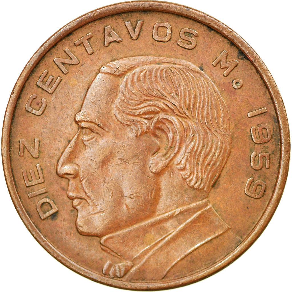 Munten, Mexico, 10 Centavos, 1959, Mexico City, ZF+, Bronze, KM:433