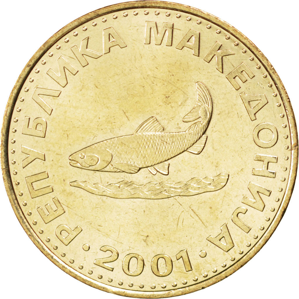 Moneta, Macedonia, 2 Denari, 2001, MS(63), Mosiądz, KM:3