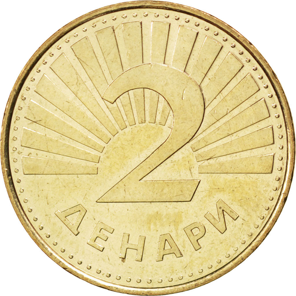 Moneta, Macedonia, 2 Denari, 2001, MS(63), Mosiądz, KM:3