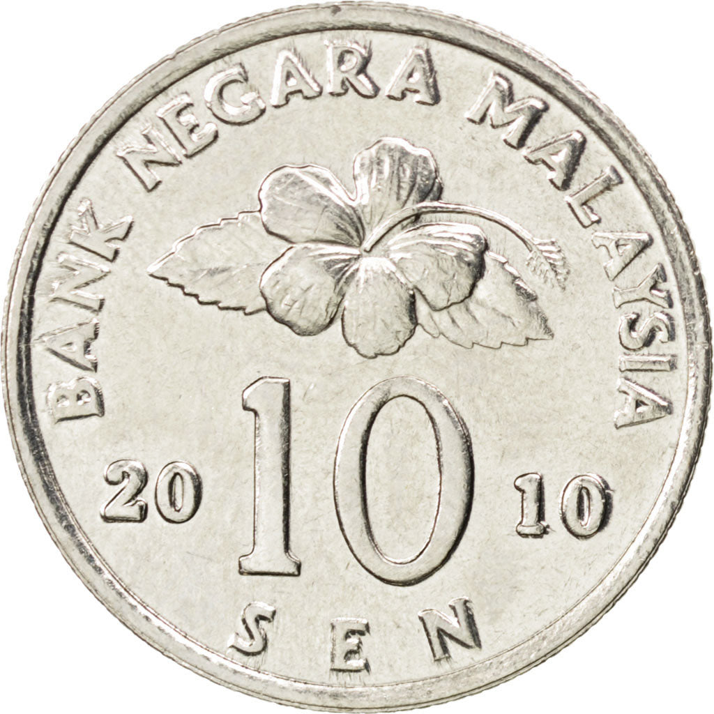 Coin, Malaysia, 10 Sen, 2010, MS(63), Copper-nickel, KM:51