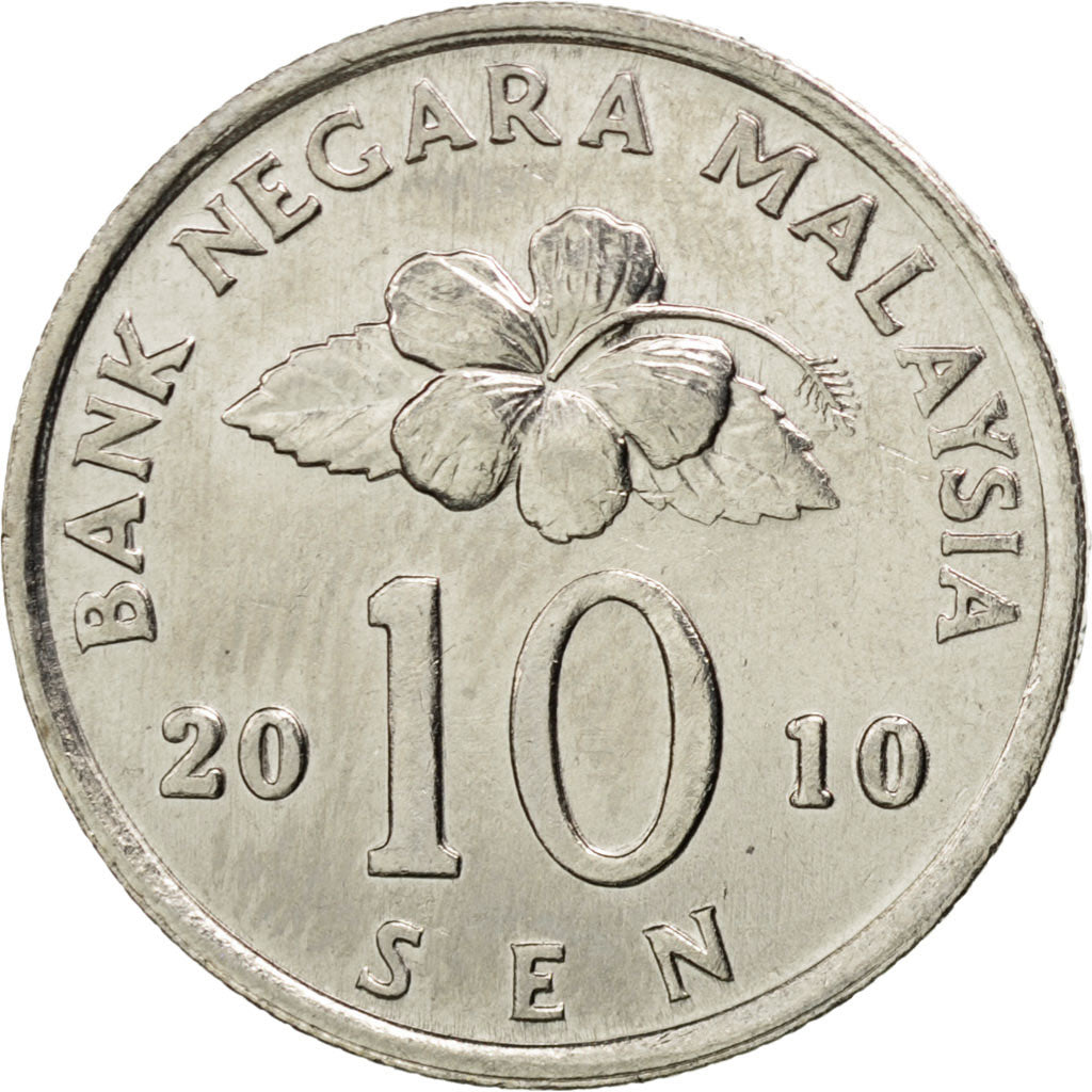 Coin, Malaysia, 10 Sen, 2010, MS(63), Copper-nickel, KM:51