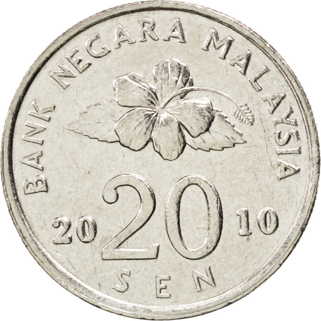 Coin, Malaysia, 20 Sen, 2010, MS(63), Copper-nickel, KM:52