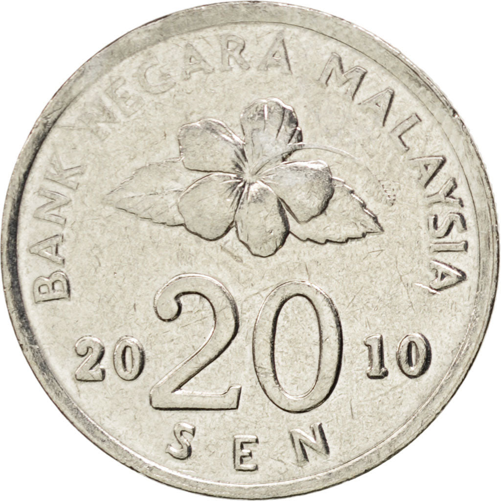 Coin, Malaysia, 20 Sen, 2010, MS(63), Copper-nickel, KM:52