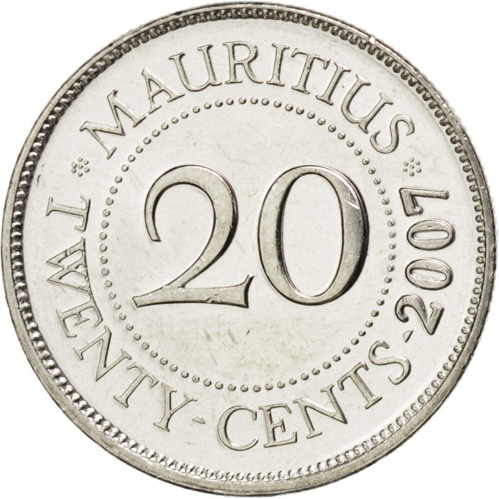 Coin, Mauritius, 20 Cents, 2007, MS(63), Nickel plated steel, KM:53