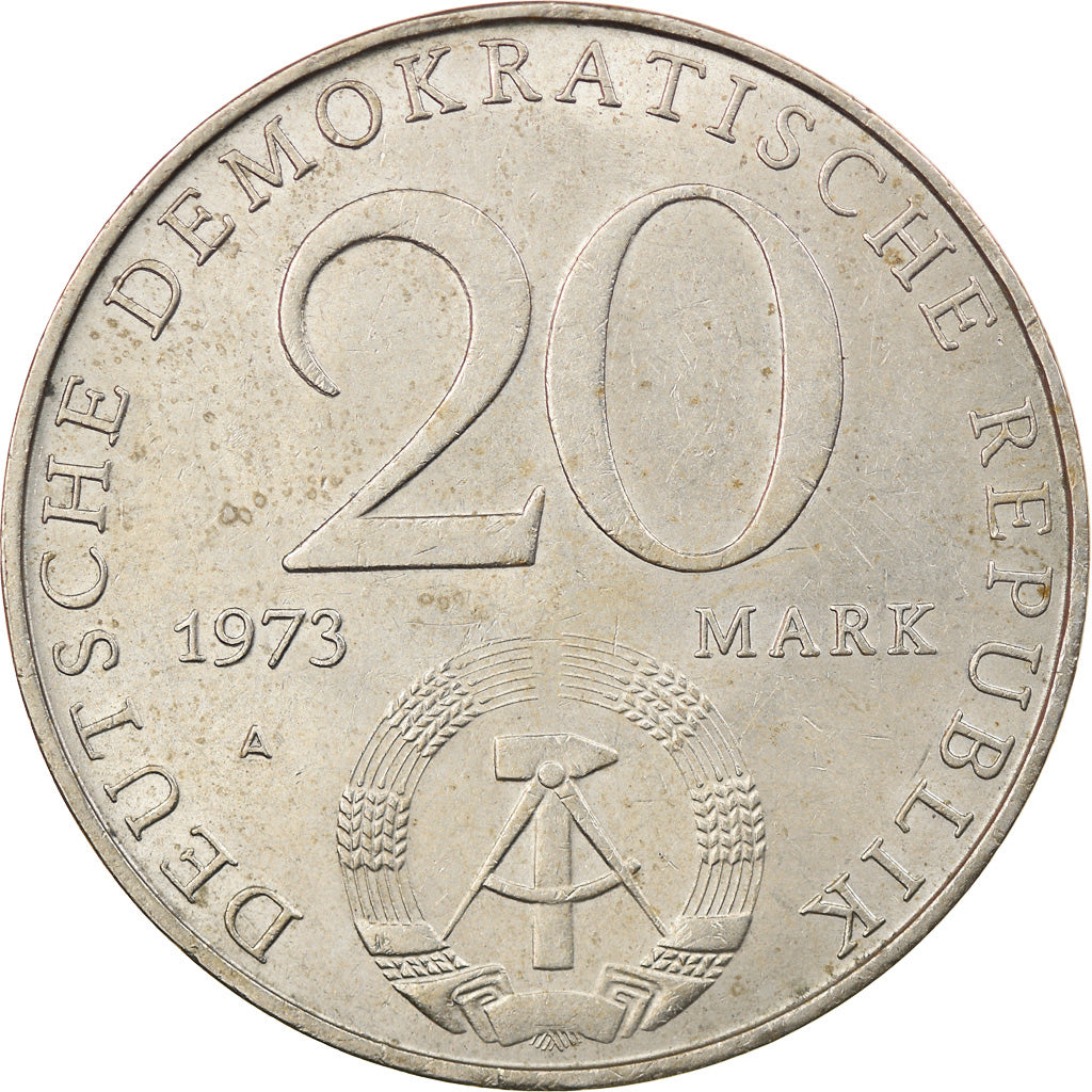 Moeda, ALEMANHA - REPÚBLICA DEMOCRÁTICA, 20 Mark, 1973, Berlin, EF(40-45)