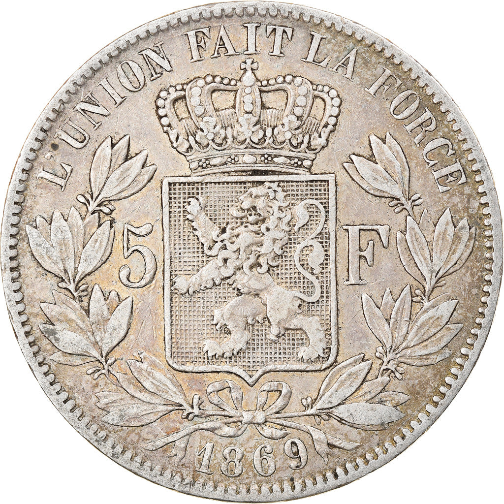 Coin, Belgium, Leopold II, 5 Francs, 5 Frank, 1869, EF(40-45), Silver, KM:24