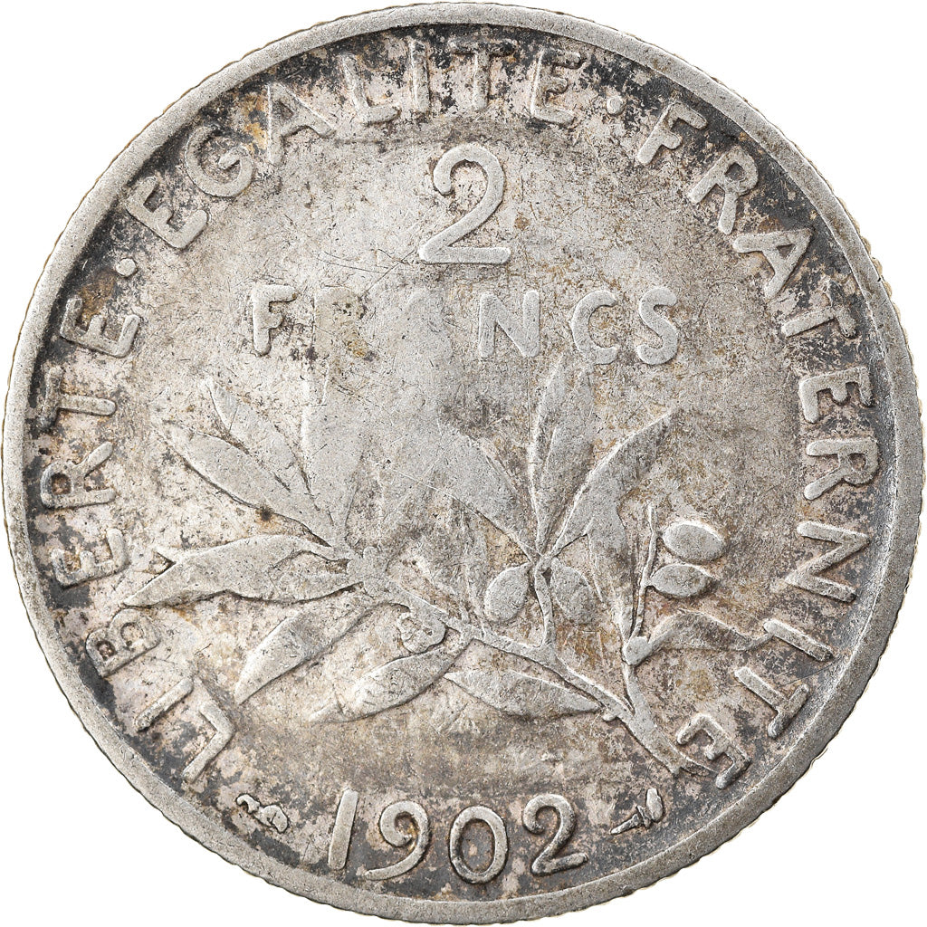 Moneta, Francia, Semeuse, 2 Francs, 1902, Paris, MB+, Argento, KM:845.1