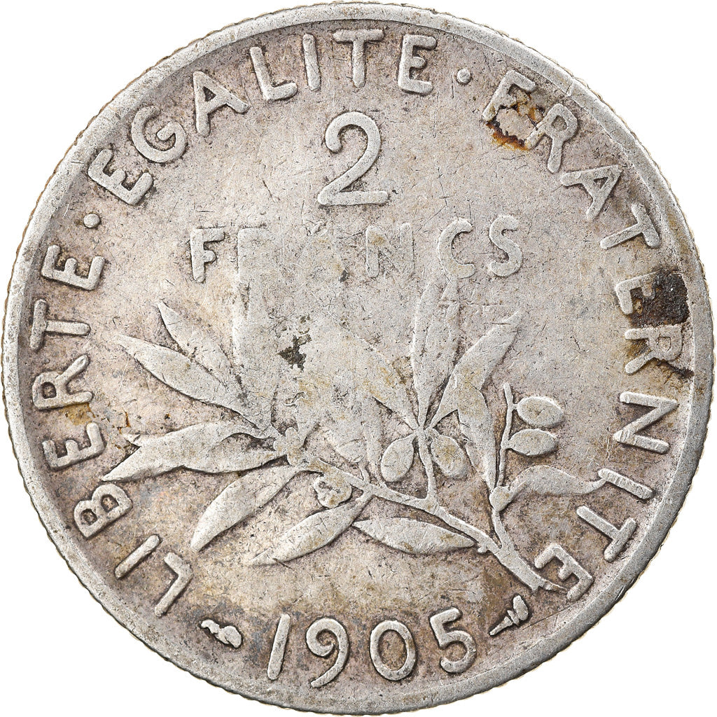 Moneta, Francia, Semeuse, 2 Francs, 1905, Paris, MB, Argento, KM:845.1