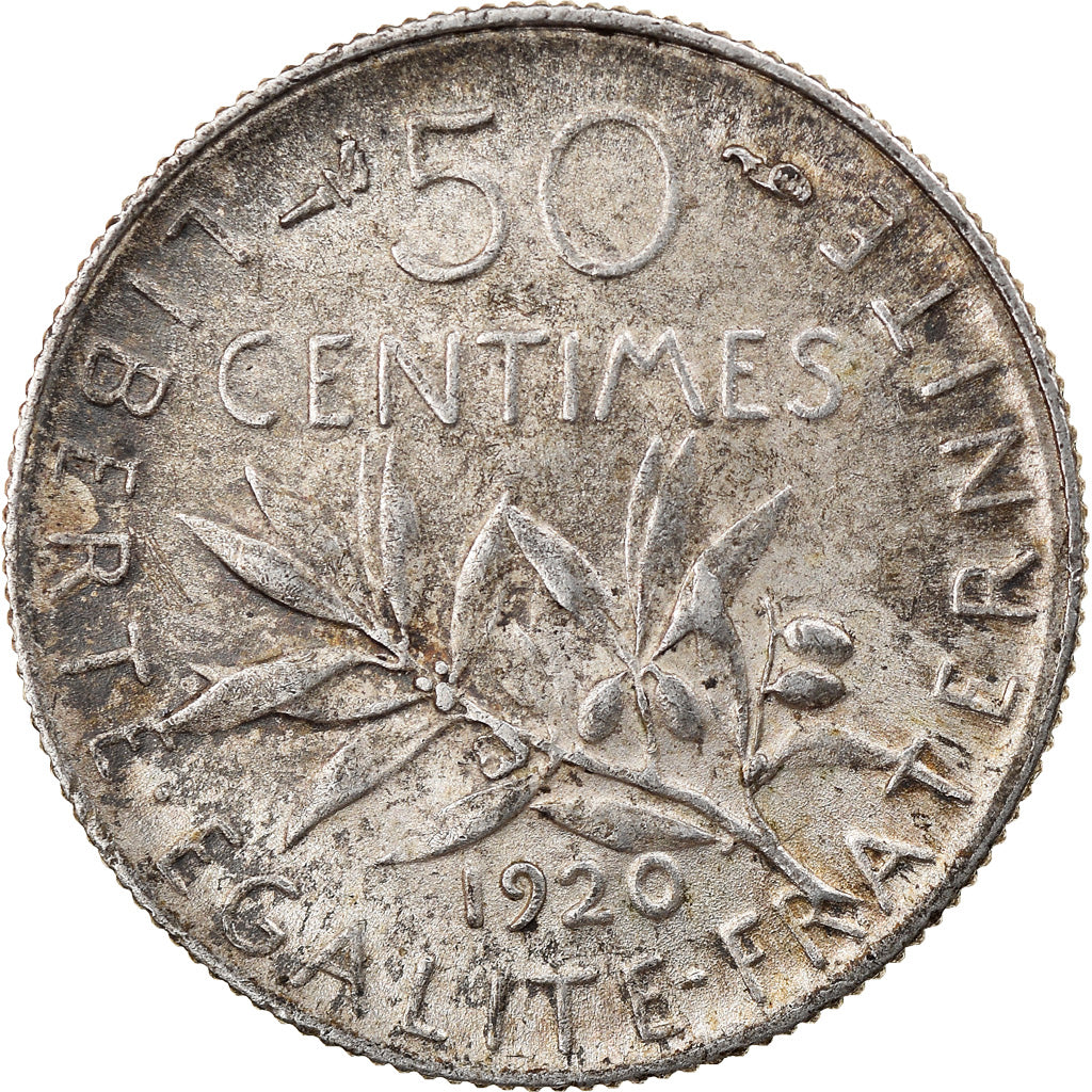 Moneta, Francia, Semeuse, 50 Centimes, 1920, Paris, BB+, Argento, KM:854