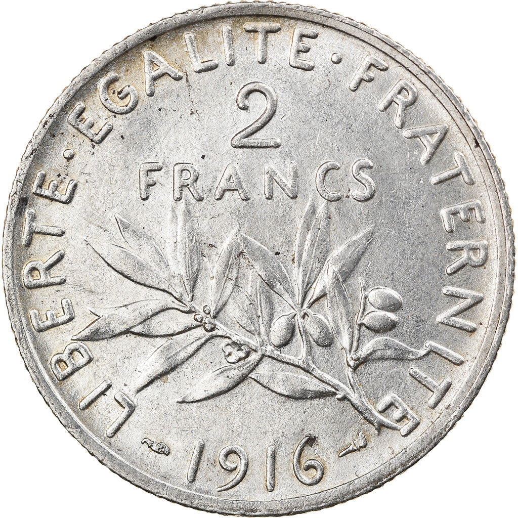 Coin, France, Semeuse, 2 Francs, 1916, Paris, AU(55-58), Silver, KM:845.1