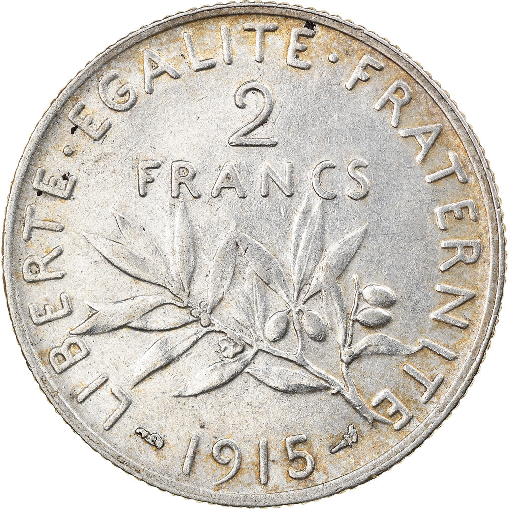 Moneda, Francia, Semeuse, 2 Francs, 1915, Paris, MBC+, Plata, KM:845.1