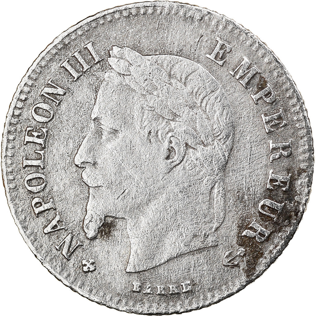 Moneda, Francia, Napoleon III, 20 Centimes, 1866, Strasbourg, BC+, Plata