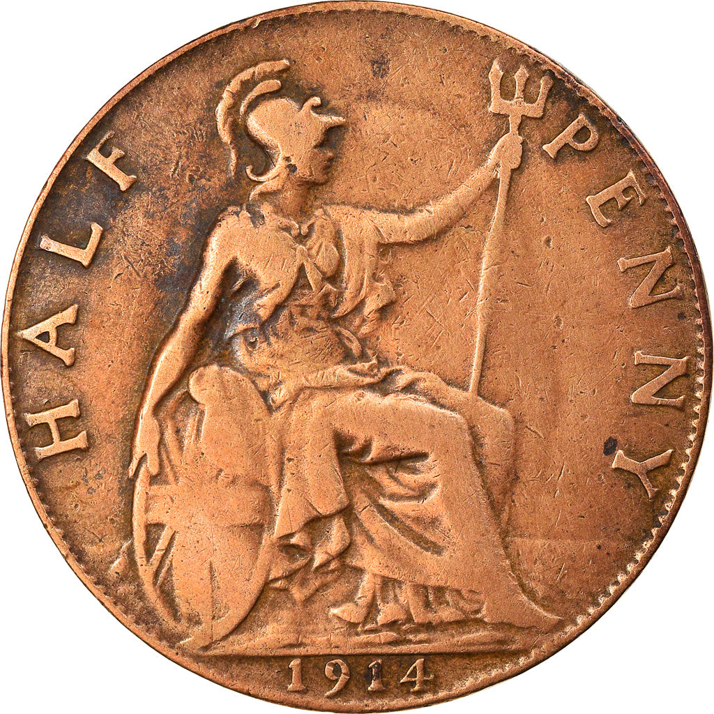 Monnaie, Grande-Bretagne, George V, 1/2 Penny, 1914, TB+, Bronze, KM:809