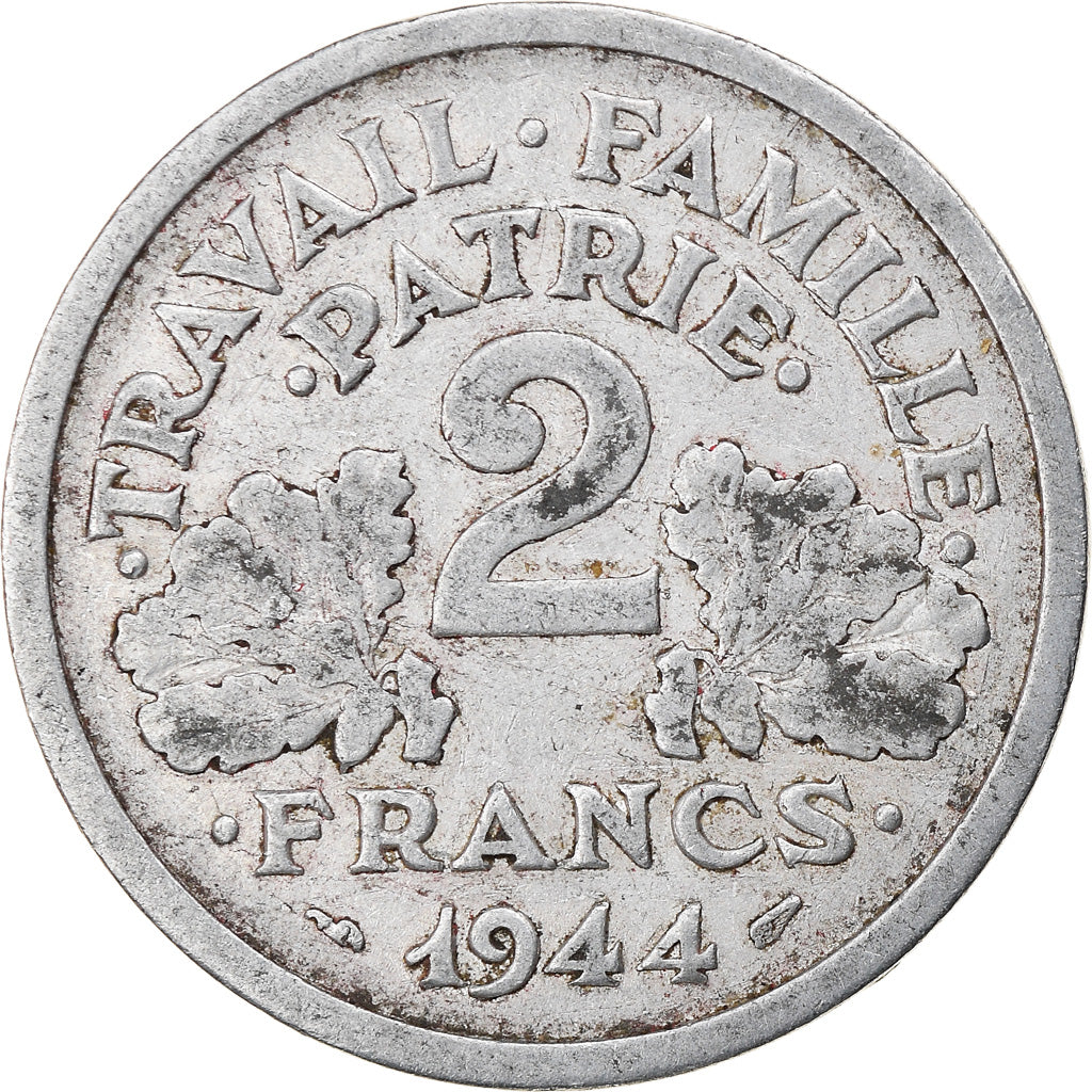 Moneta, Francia, Bazor, 2 Francs, 1944, Beaumont - Le Roger, MB+, Alluminio