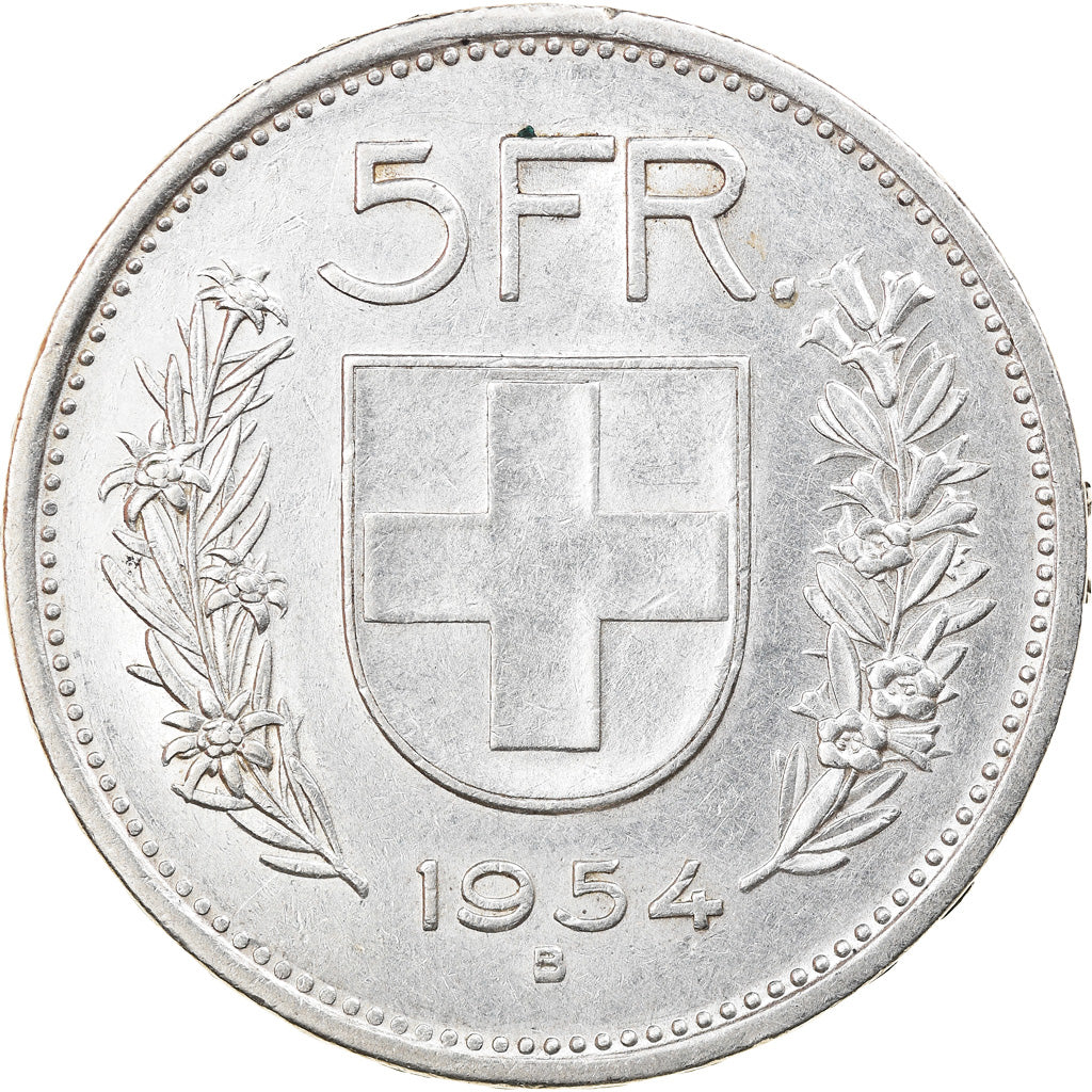 Coin, Switzerland, 5 Francs, 1954, Bern, EF(40-45), Silver, KM:40