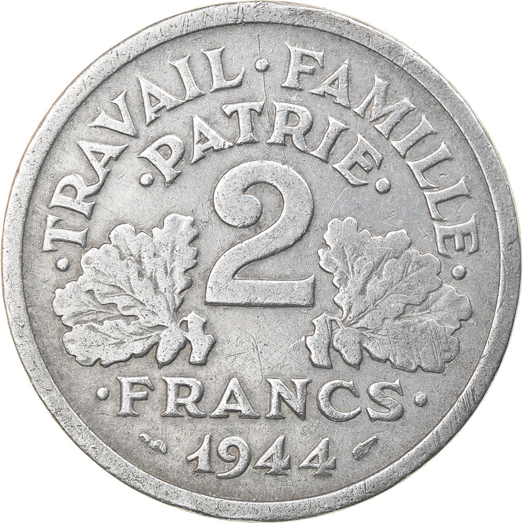 Coin, France, Bazor, 2 Francs, 1944, Castelsarrasin, EF(40-45), Aluminum