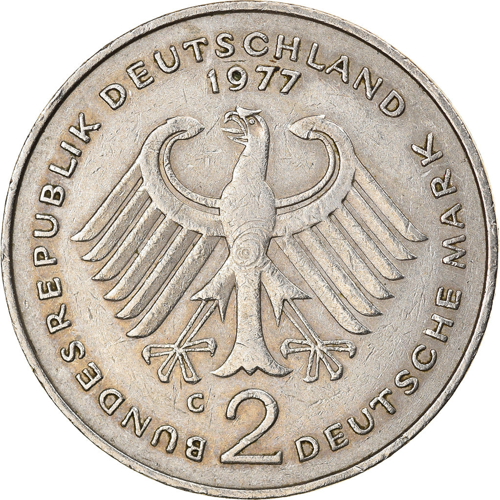 Moneta, GERMANIA - REPUBBLICA FEDERALE, 2 Mark, 1977, Karlsruhe, BB+, Nichel