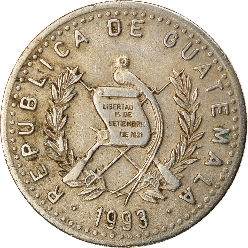 Moneda, Guatemala, 10 Centavos, 1993, MBC, Cobre - níquel, KM:277.5