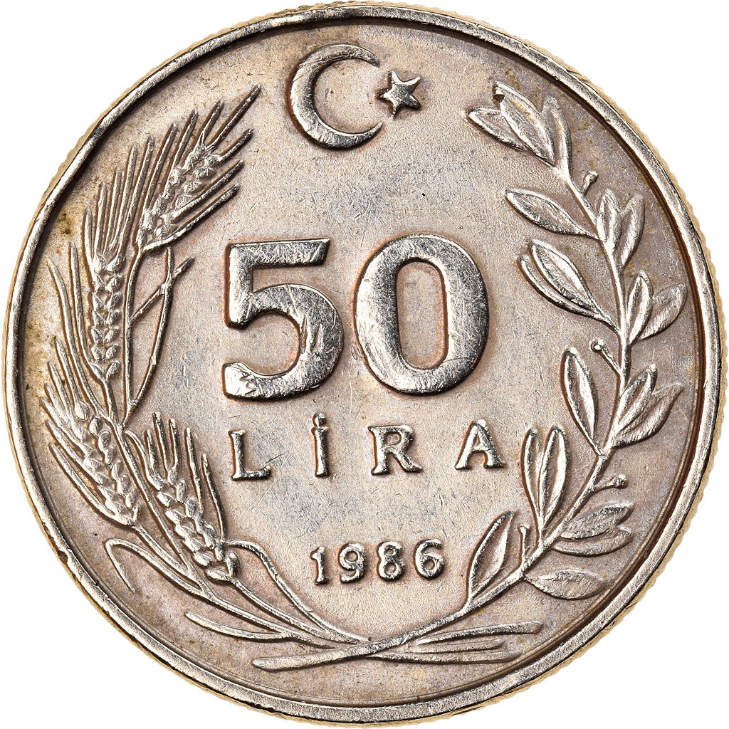 Moneta, Turchia, 50 Lira, 1986, BB+, Rame-nichel-zinco, KM:966