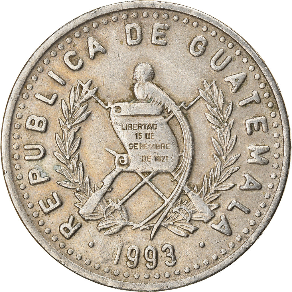 Coin, Guatemala, 25 Centavos, 1993, EF(40-45), Copper-nickel, KM:278.5